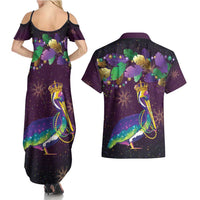 Faux Glitter Funny Mardi Gras Pelican Couples Matching Summer Maxi Dress and Hawaiian Shirt Party Vibes - Wonder Print Shop