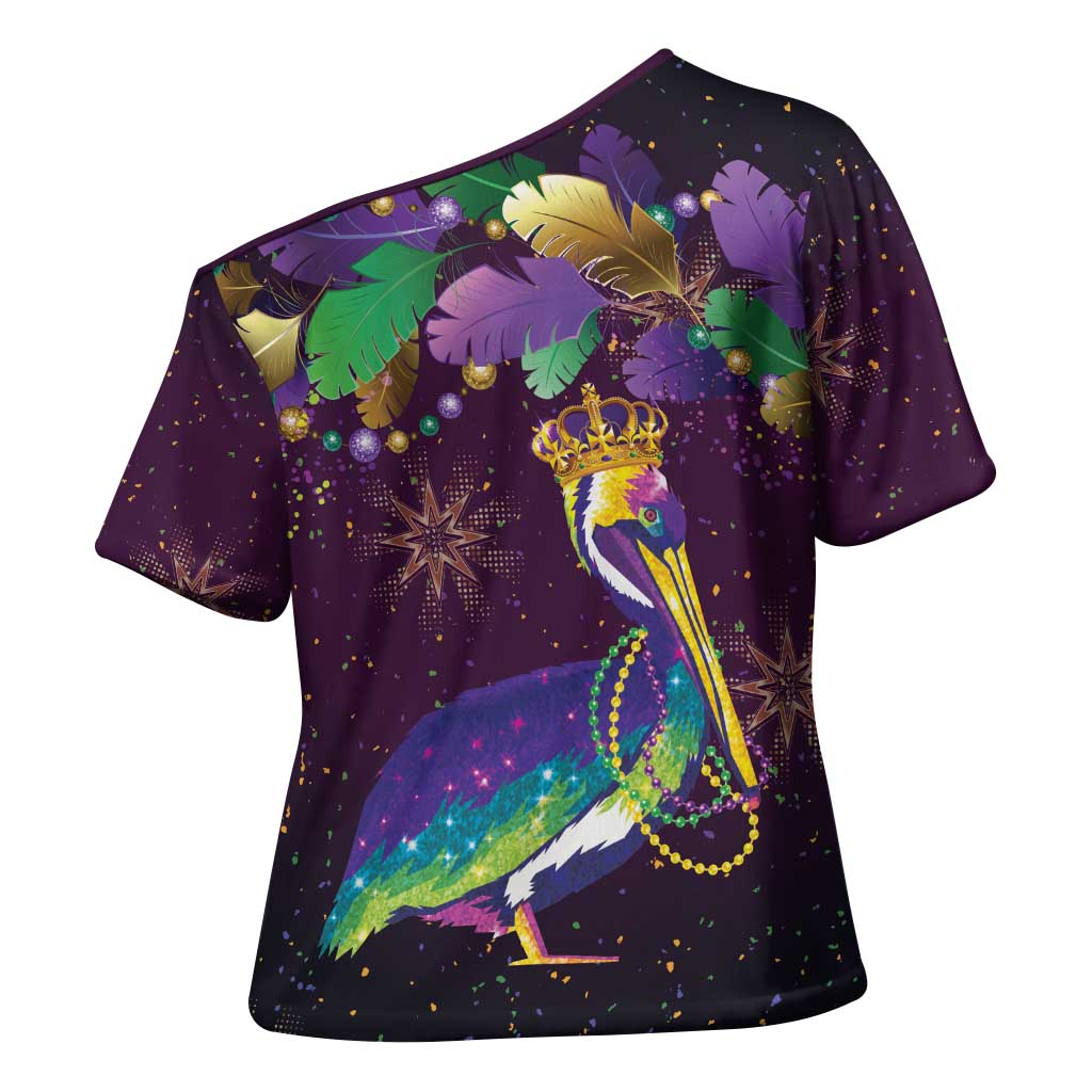 Faux Glitter Funny Mardi Gras Pelican Cross Shoulder Shirt Party Vibes - Wonder Print Shop