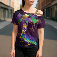 Faux Glitter Funny Mardi Gras Pelican Cross Shoulder Shirt Party Vibes - Wonder Print Shop