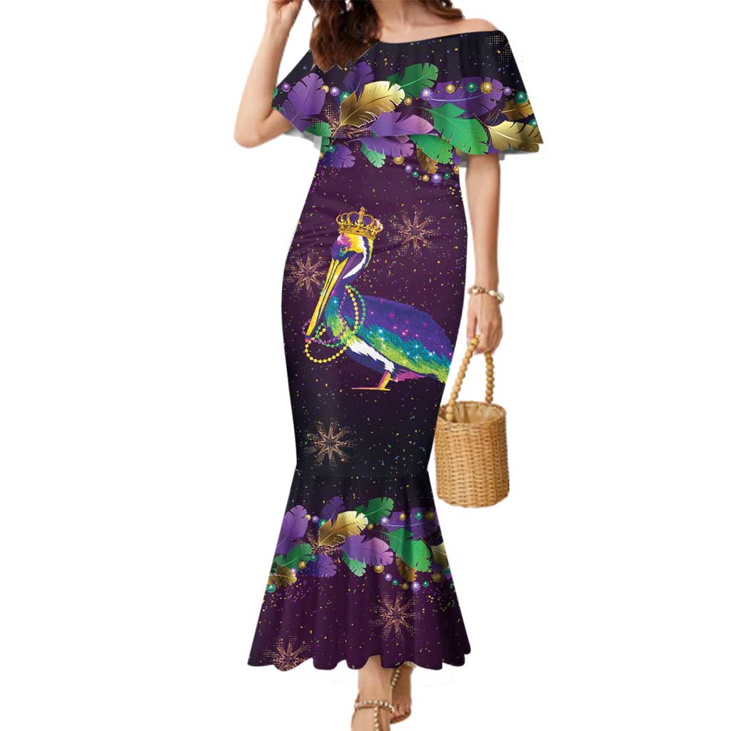 Faux Glitter Funny Mardi Gras Pelican Family Matching Mermaid Dress and Hawaiian Shirt Party Vibes - Wonder Print Shop