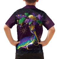 Faux Glitter Funny Mardi Gras Pelican Family Matching Off The Shoulder Long Sleeve Dress and Hawaiian Shirt Party Vibes - Wonder Print Shop