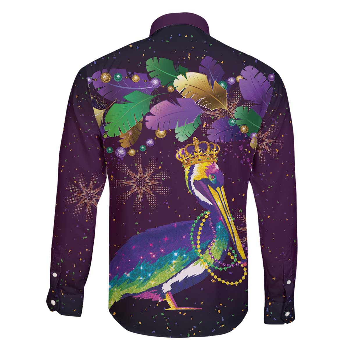 Faux Glitter Funny Mardi Gras Pelican Family Matching Off The Shoulder Long Sleeve Dress and Hawaiian Shirt Party Vibes - Wonder Print Shop