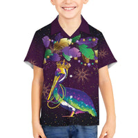Faux Glitter Funny Mardi Gras Pelican Family Matching Off The Shoulder Long Sleeve Dress and Hawaiian Shirt Party Vibes - Wonder Print Shop