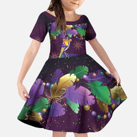 Faux Glitter Funny Mardi Gras Pelican Family Matching Off Shoulder Maxi Dress and Hawaiian Shirt Party Vibes - Wonder Print Shop