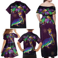 Faux Glitter Funny Mardi Gras Pelican Family Matching Off Shoulder Maxi Dress and Hawaiian Shirt Party Vibes - Wonder Print Shop