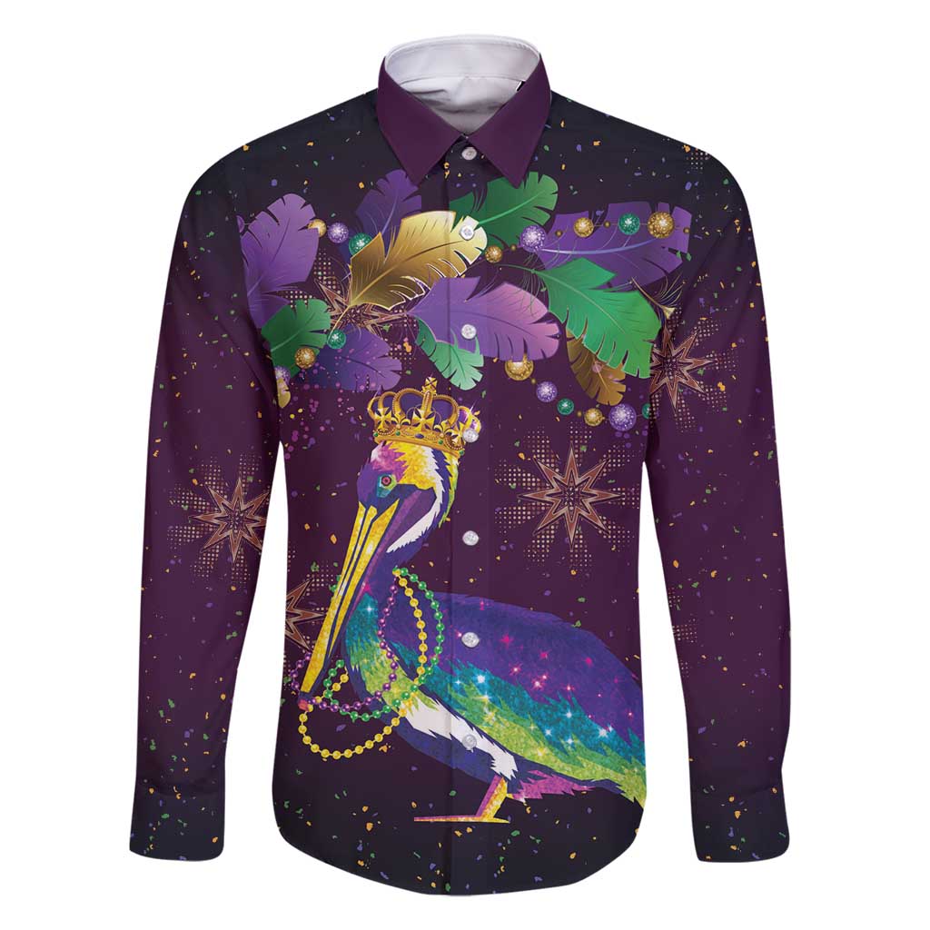 Faux Glitter Funny Mardi Gras Pelican Family Matching Off Shoulder Maxi Dress and Hawaiian Shirt Party Vibes - Wonder Print Shop