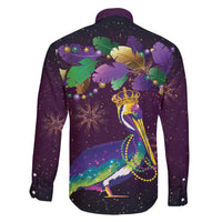 Faux Glitter Funny Mardi Gras Pelican Family Matching Off Shoulder Maxi Dress and Hawaiian Shirt Party Vibes - Wonder Print Shop