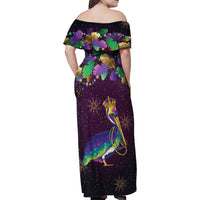 Faux Glitter Funny Mardi Gras Pelican Family Matching Off Shoulder Maxi Dress and Hawaiian Shirt Party Vibes - Wonder Print Shop