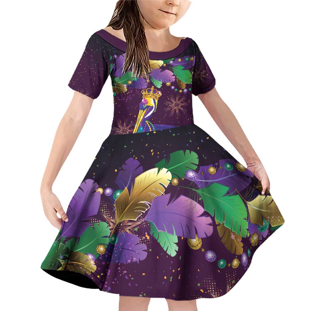 Faux Glitter Funny Mardi Gras Pelican Family Matching Off Shoulder Short Dress and Hawaiian Shirt Party Vibes - Wonder Print Shop