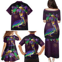 Faux Glitter Funny Mardi Gras Pelican Family Matching Puletasi and Hawaiian Shirt Party Vibes - Wonder Print Shop