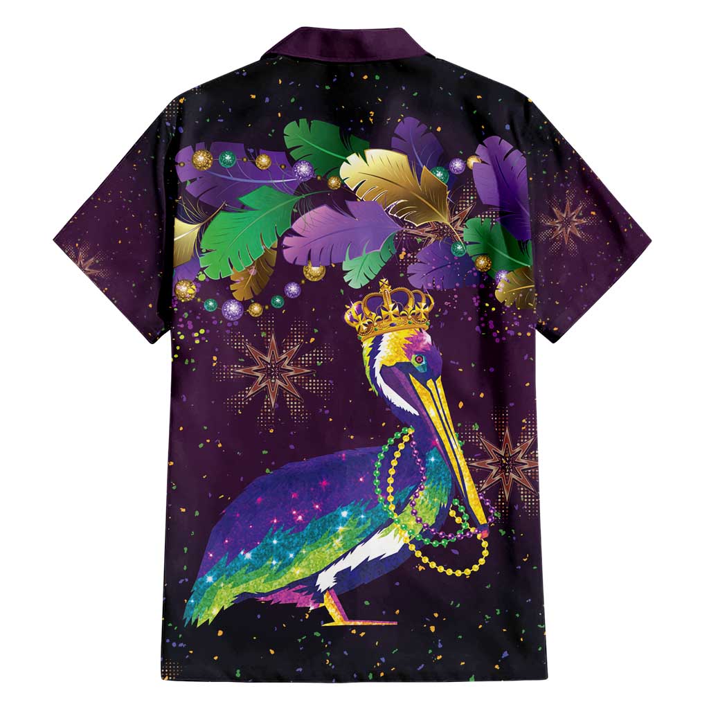 Faux Glitter Funny Mardi Gras Pelican Family Matching Short Sleeve Bodycon Dress and Hawaiian Shirt Party Vibes - Wonder Print Shop
