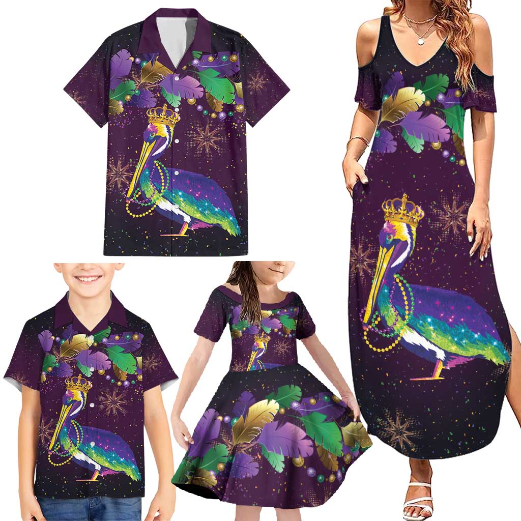Faux Glitter Funny Mardi Gras Pelican Family Matching Summer Maxi Dress and Hawaiian Shirt Party Vibes - Wonder Print Shop