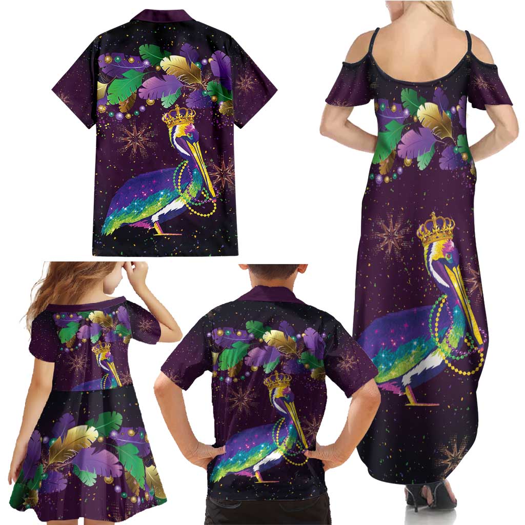Faux Glitter Funny Mardi Gras Pelican Family Matching Summer Maxi Dress and Hawaiian Shirt Party Vibes - Wonder Print Shop