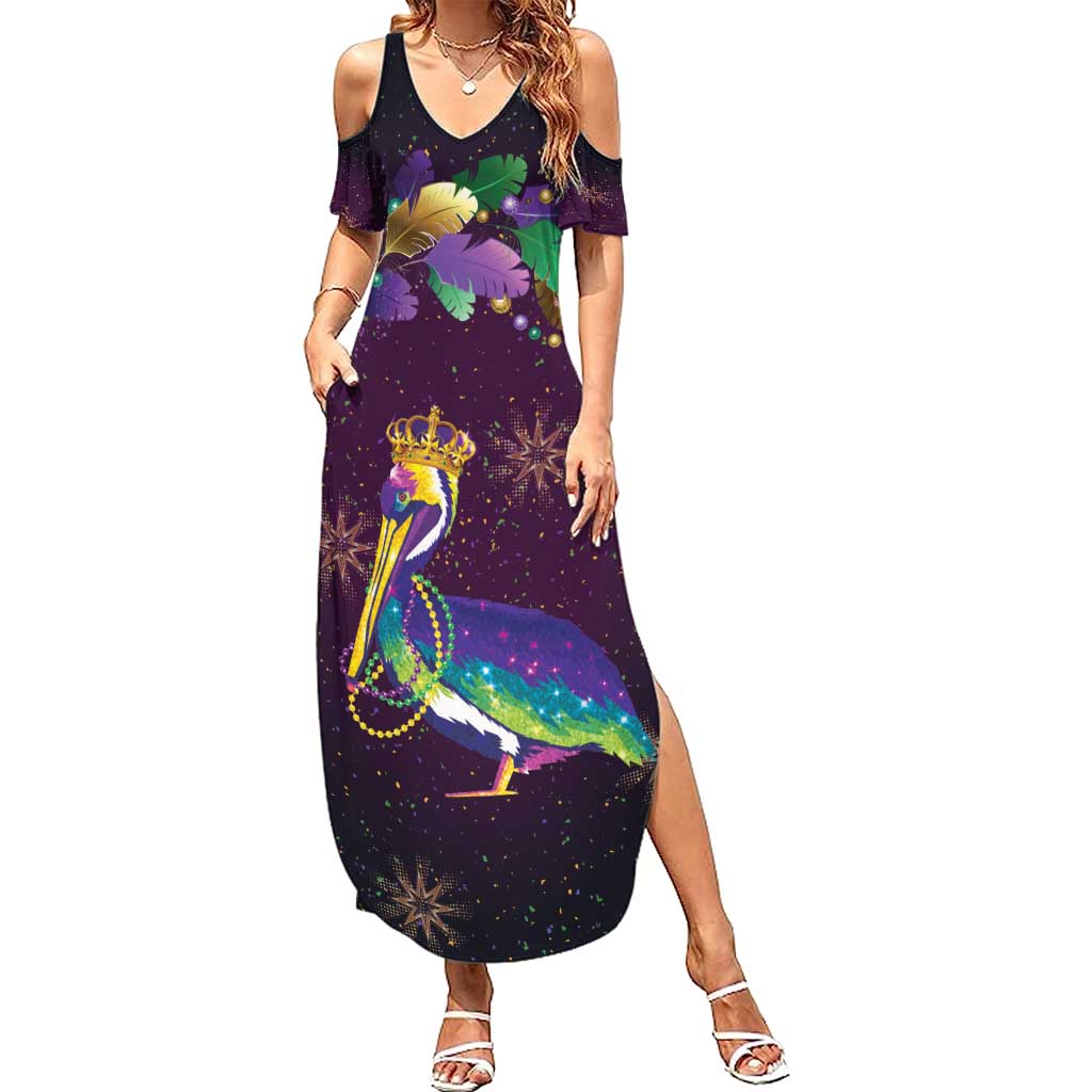 Faux Glitter Funny Mardi Gras Pelican Family Matching Summer Maxi Dress and Hawaiian Shirt Party Vibes - Wonder Print Shop