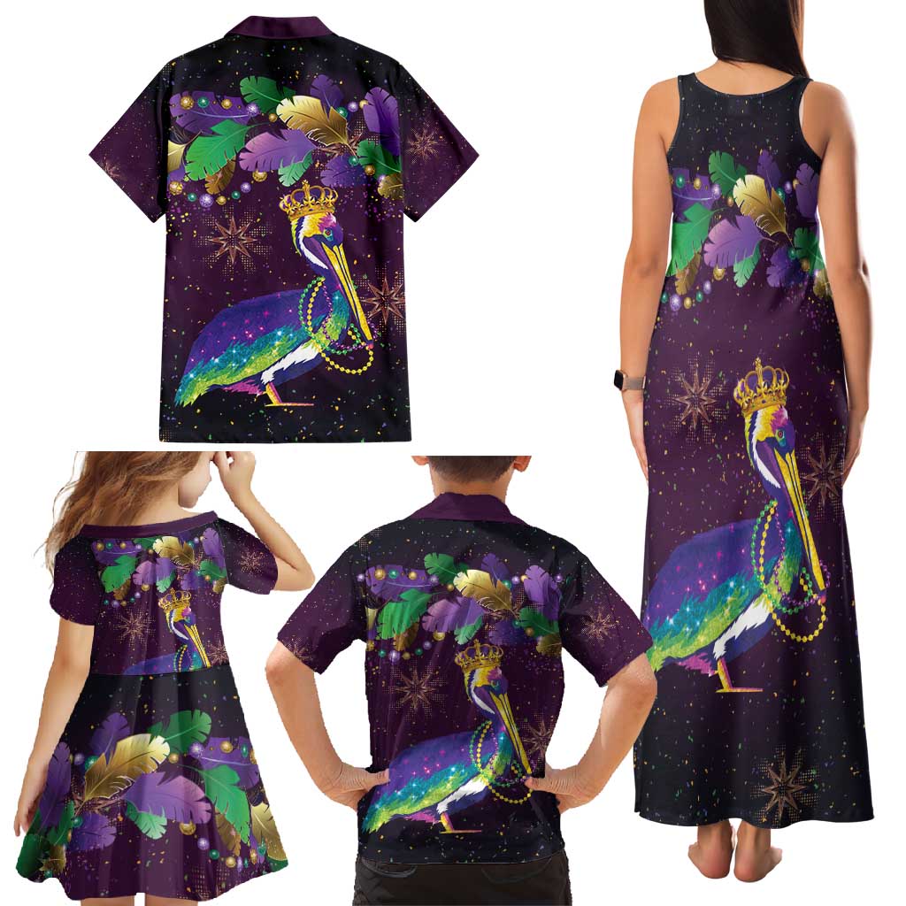 Faux Glitter Funny Mardi Gras Pelican Family Matching Tank Maxi Dress and Hawaiian Shirt Party Vibes - Wonder Print Shop