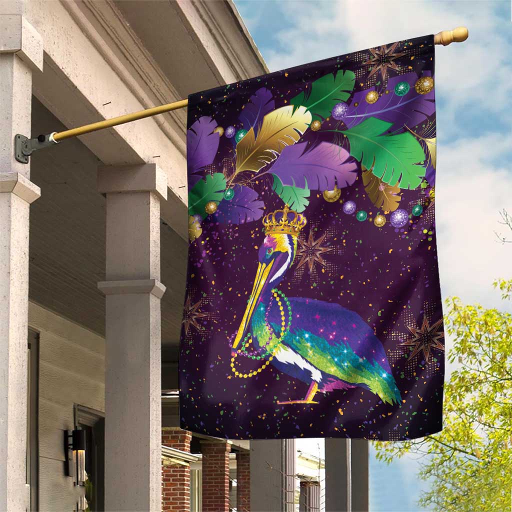 Faux Glitter Funny Mardi Gras Pelican Garden Flag Party Vibes - Wonder Print Shop