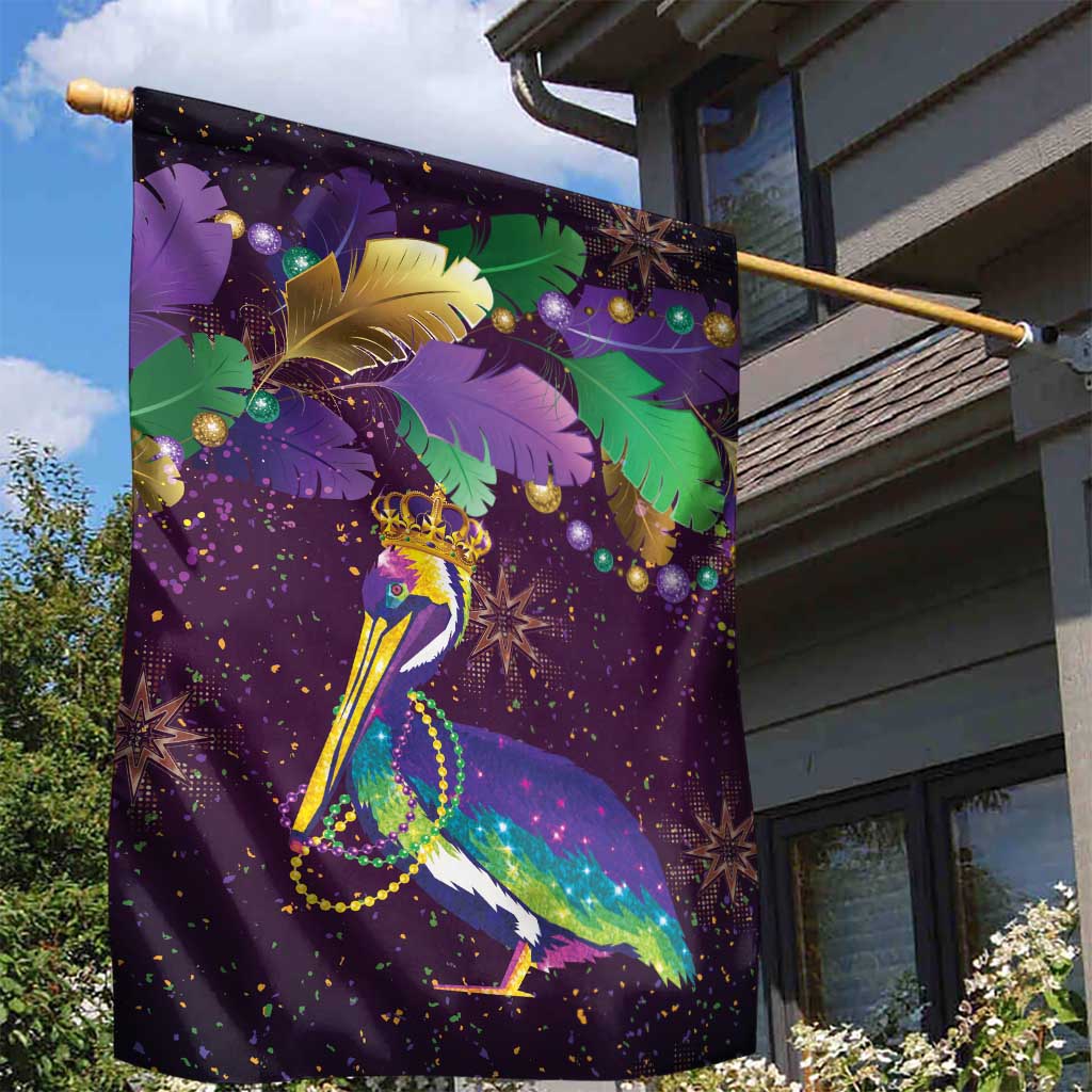 Faux Glitter Funny Mardi Gras Pelican Garden Flag Party Vibes - Wonder Print Shop