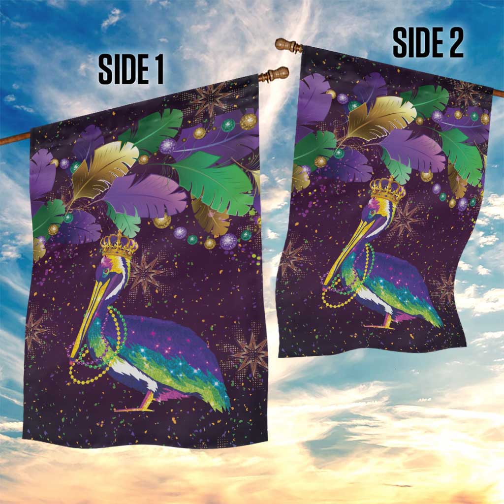 Faux Glitter Funny Mardi Gras Pelican Garden Flag Party Vibes - Wonder Print Shop