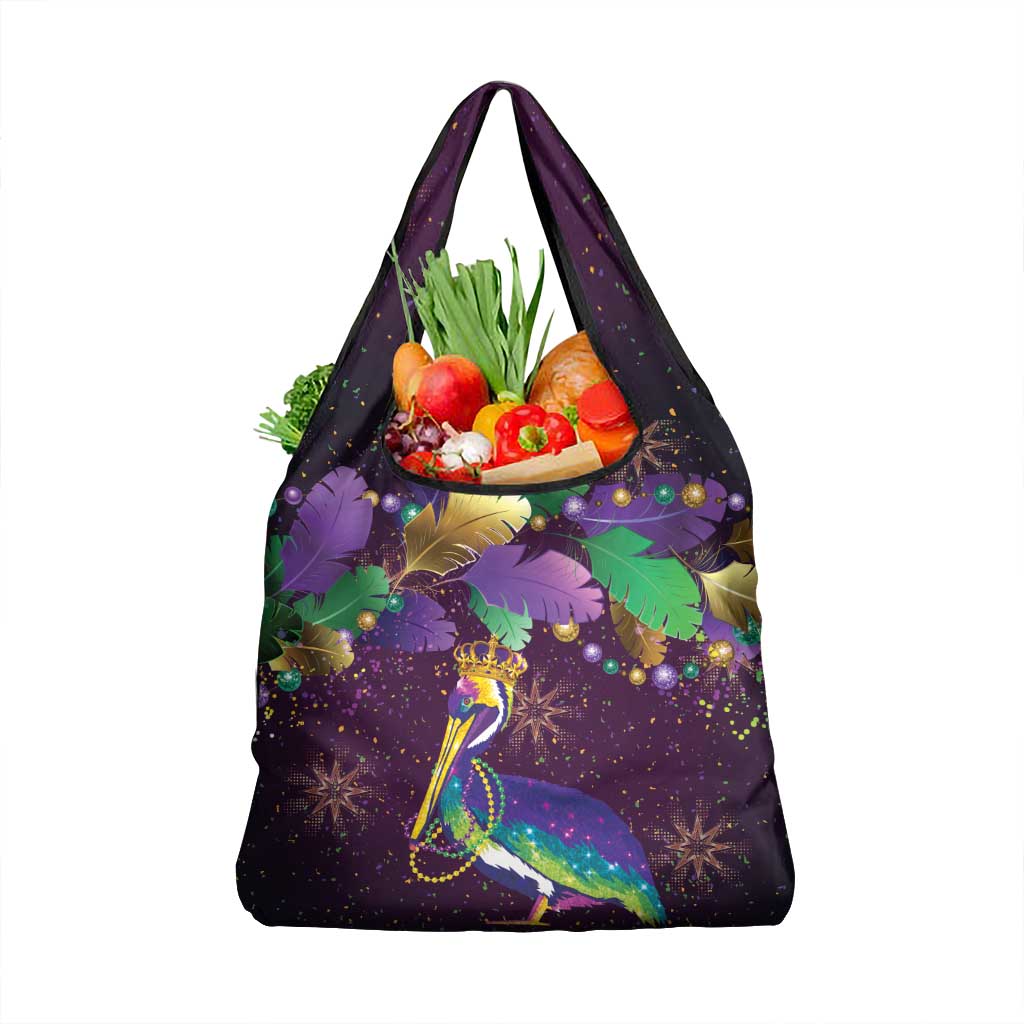 Faux Glitter Funny Mardi Gras Pelican Grocery Bag Party Vibes - Wonder Print Shop