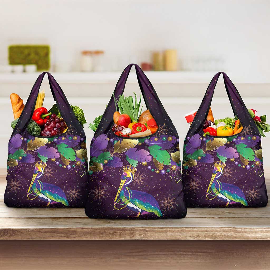 Faux Glitter Funny Mardi Gras Pelican Grocery Bag Party Vibes - Wonder Print Shop
