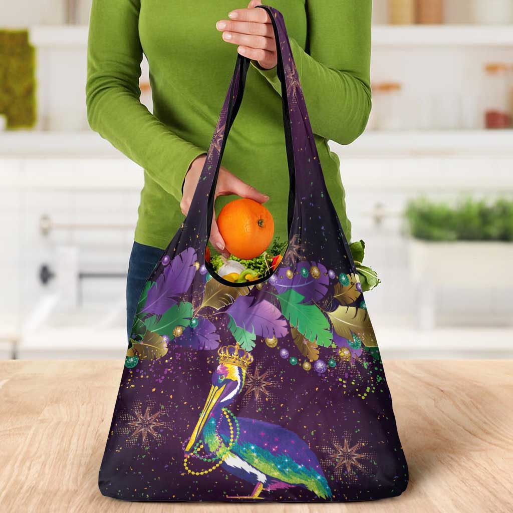 Faux Glitter Funny Mardi Gras Pelican Grocery Bag Party Vibes - Wonder Print Shop