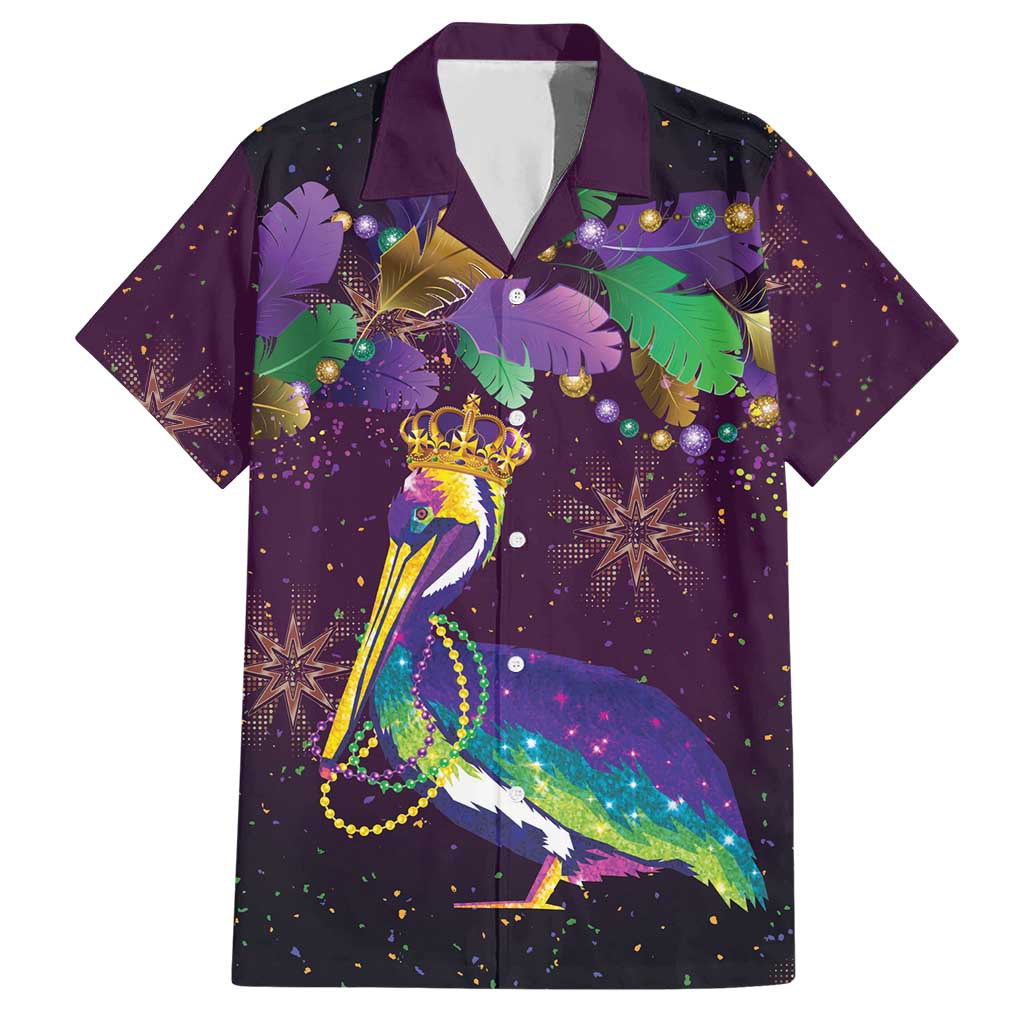 Faux Glitter Funny Mardi Gras Pelican Hawaiian Shirt Party Vibes - Wonder Print Shop