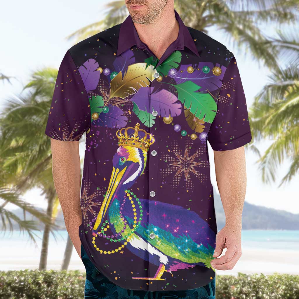 Faux Glitter Funny Mardi Gras Pelican Hawaiian Shirt Party Vibes - Wonder Print Shop