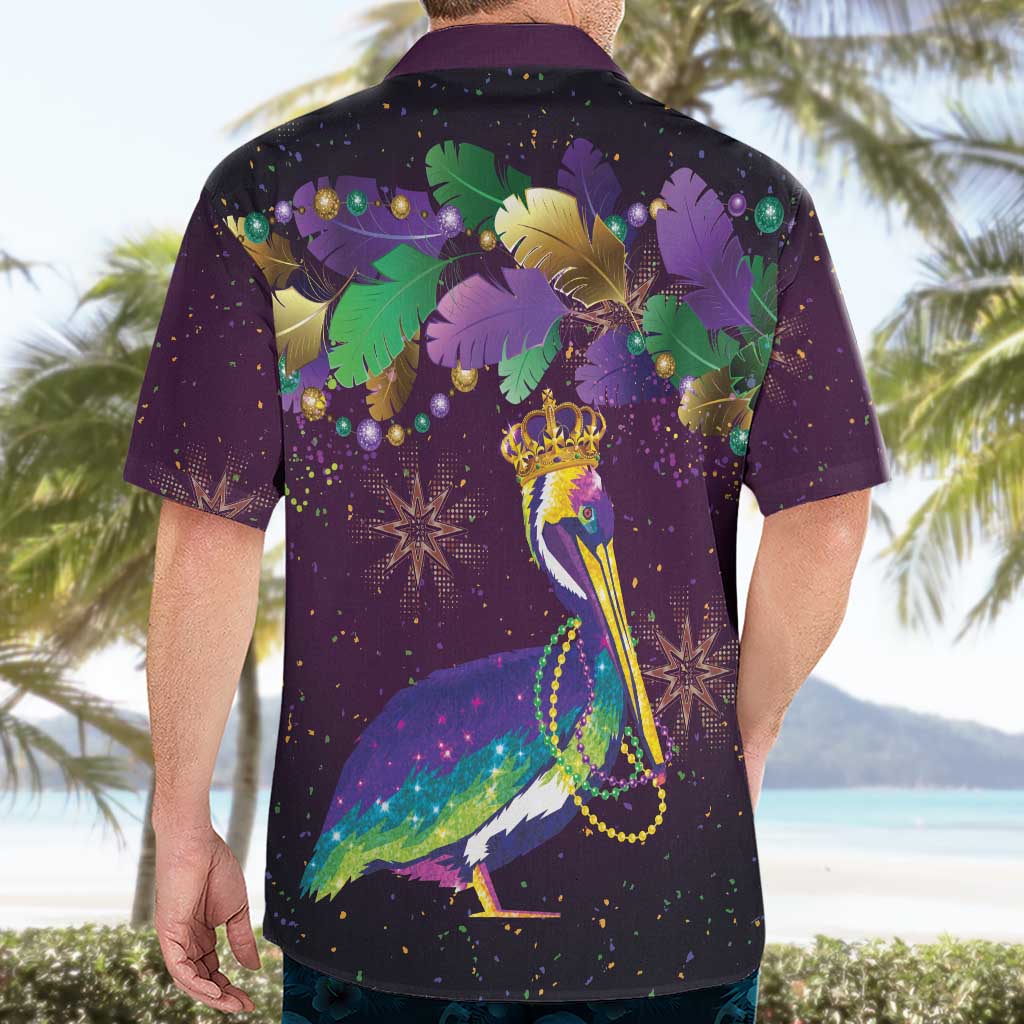 Faux Glitter Funny Mardi Gras Pelican Hawaiian Shirt Party Vibes - Wonder Print Shop
