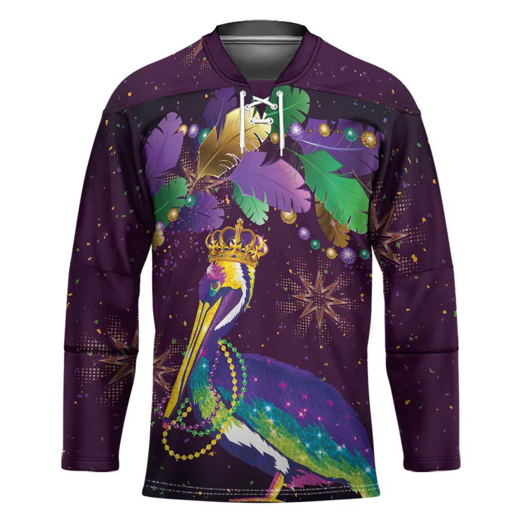 Faux Glitter Funny Mardi Gras Pelican Hockey Jersey Party Vibes - Wonder Print Shop