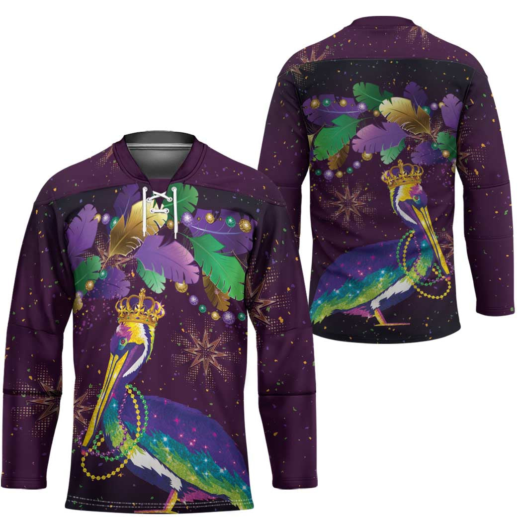 Faux Glitter Funny Mardi Gras Pelican Hockey Jersey Party Vibes - Wonder Print Shop