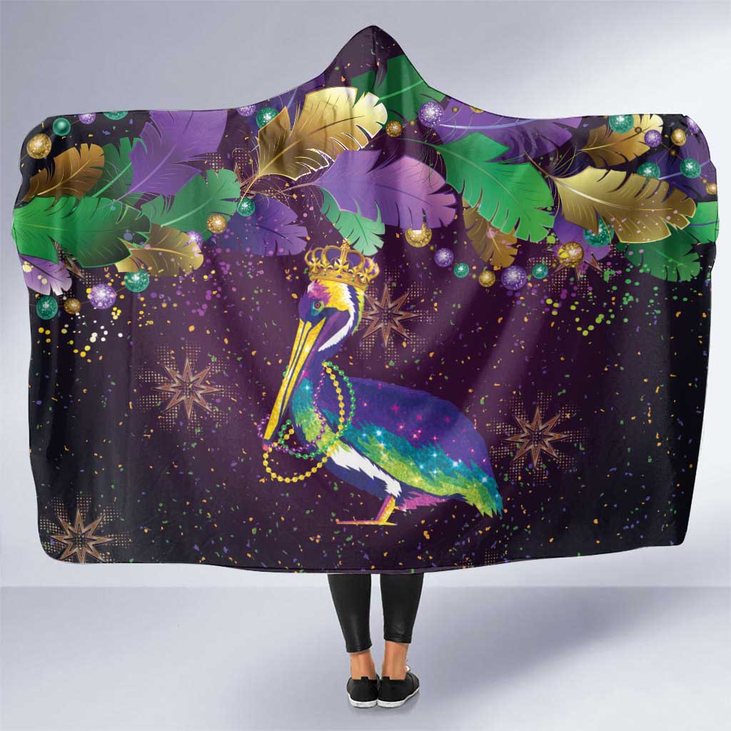 Faux Glitter Funny Mardi Gras Pelican Hooded Blanket Party Vibes - Wonder Print Shop