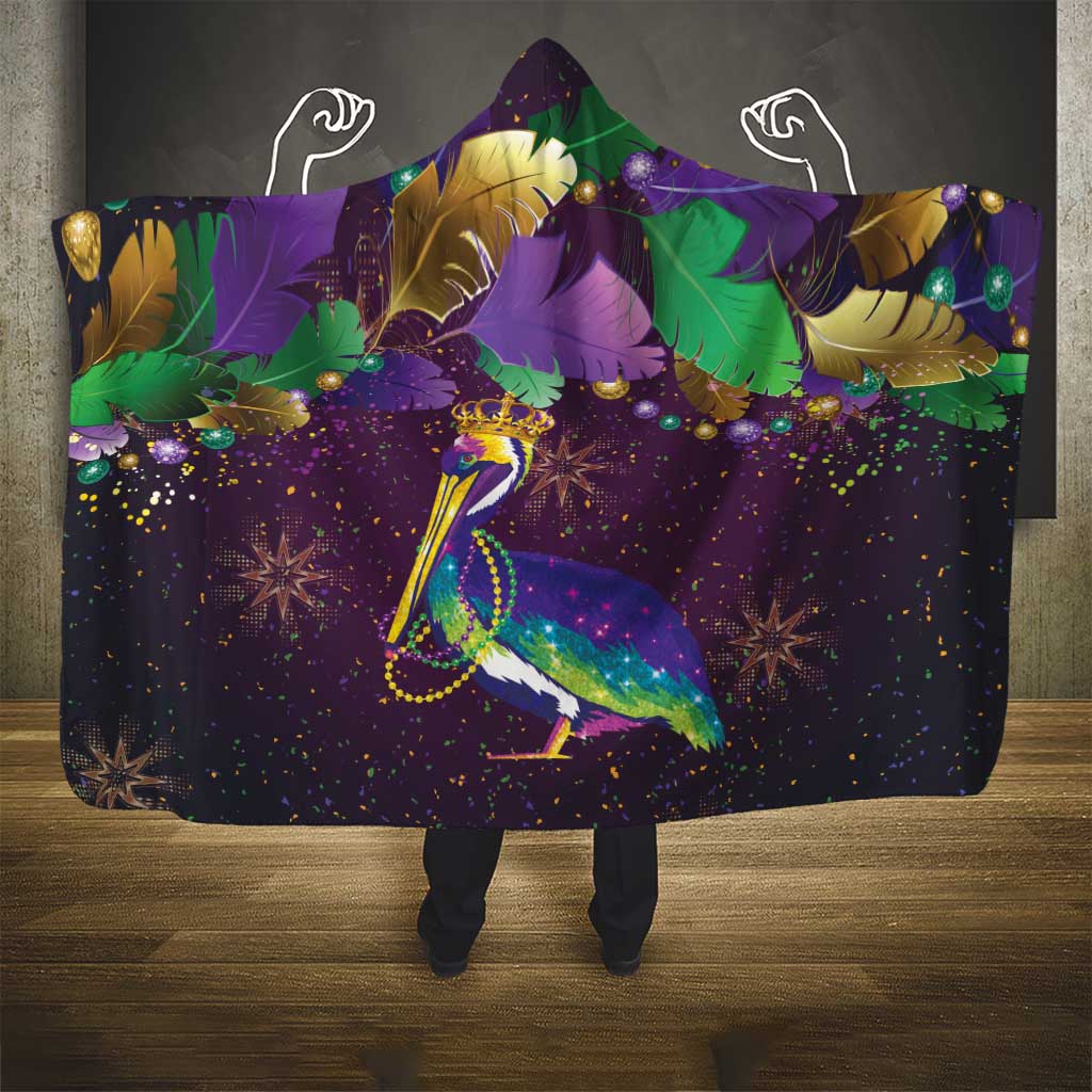 Faux Glitter Funny Mardi Gras Pelican Hooded Blanket Party Vibes - Wonder Print Shop