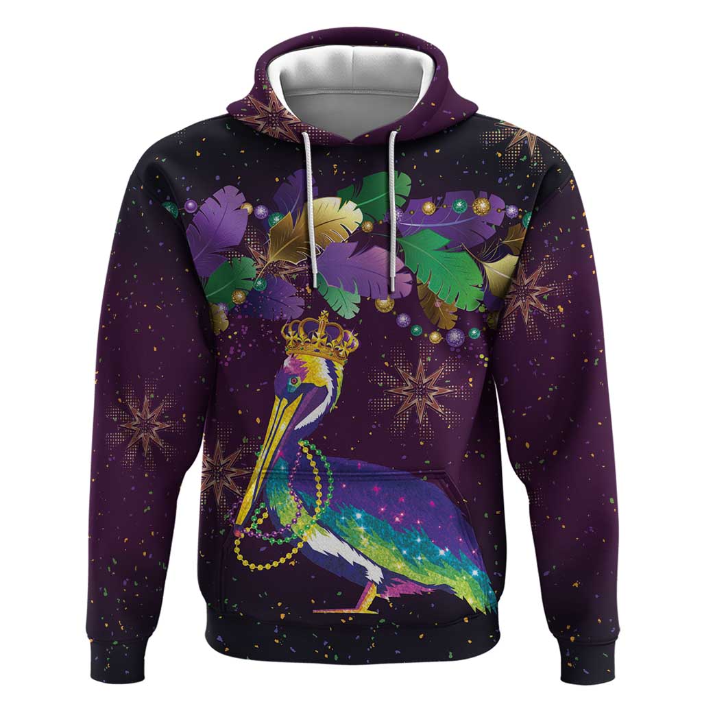 Faux Glitter Funny Mardi Gras Pelican Hoodie Party Vibes - Wonder Print Shop