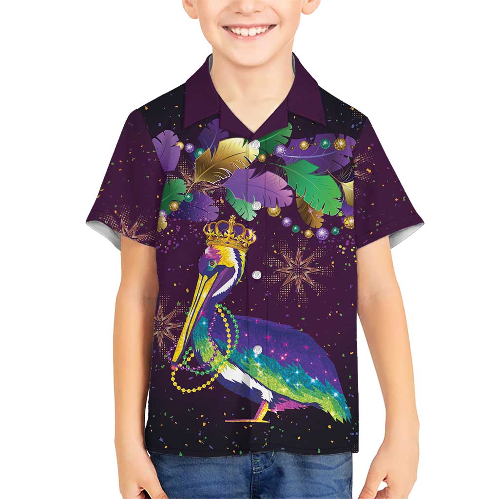 Faux Glitter Funny Mardi Gras Pelican Kid Hawaiian Shirt Party Vibes - Wonder Print Shop