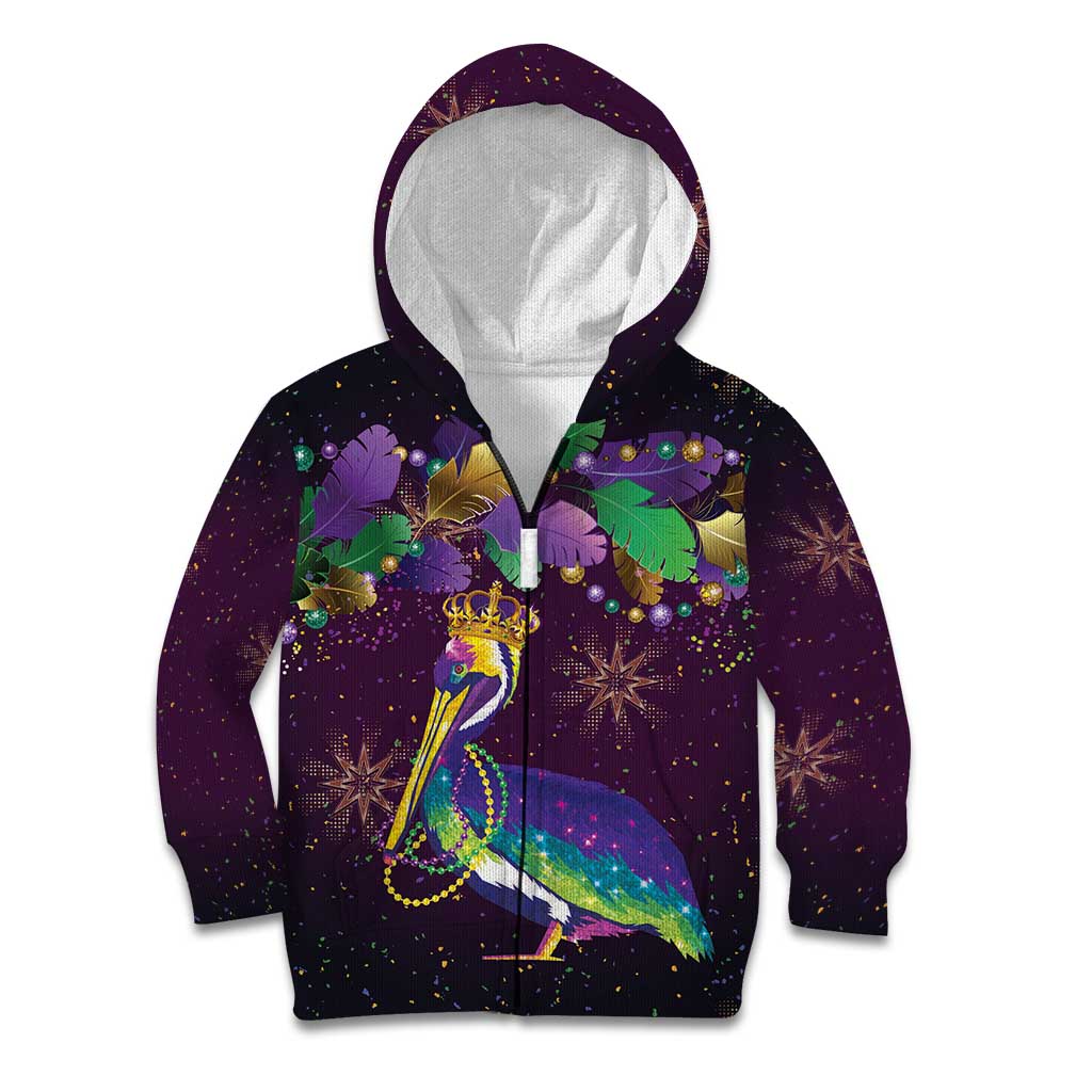 Faux Glitter Funny Mardi Gras Pelican Kid Hoodie Party Vibes - Wonder Print Shop