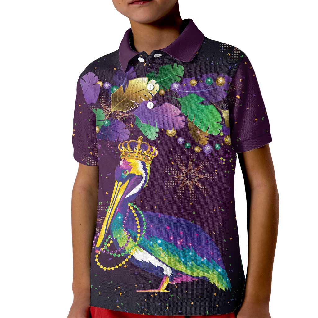 Faux Glitter Funny Mardi Gras Pelican Kid Polo Shirt Party Vibes - Wonder Print Shop