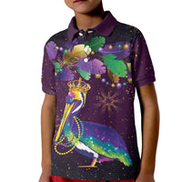 Faux Glitter Funny Mardi Gras Pelican Kid Polo Shirt Party Vibes - Wonder Print Shop