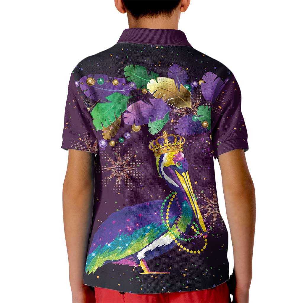 Faux Glitter Funny Mardi Gras Pelican Kid Polo Shirt Party Vibes - Wonder Print Shop
