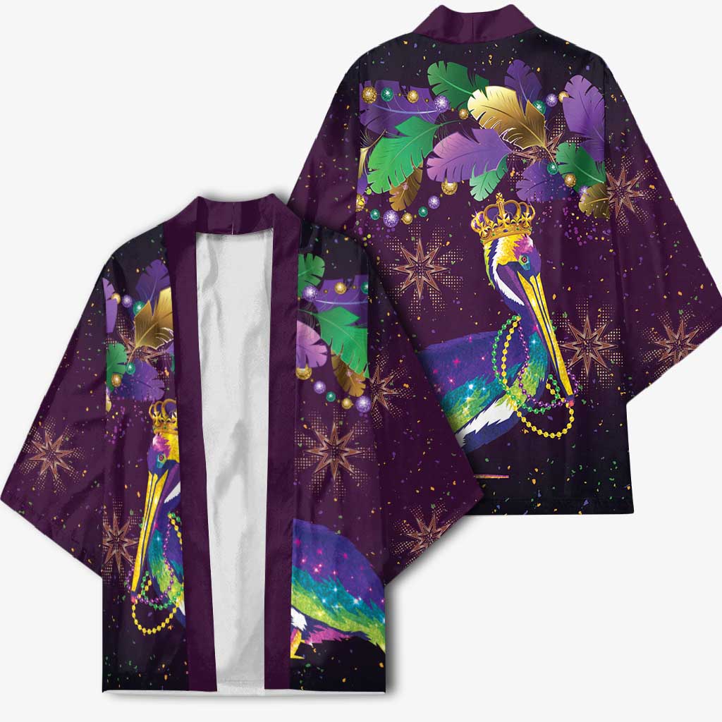 Faux Glitter Funny Mardi Gras Pelican Kimono Party Vibes - Wonder Print Shop