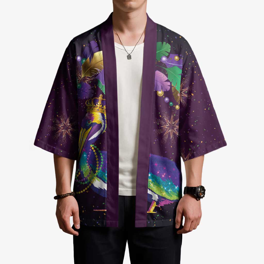 Faux Glitter Funny Mardi Gras Pelican Kimono Party Vibes - Wonder Print Shop
