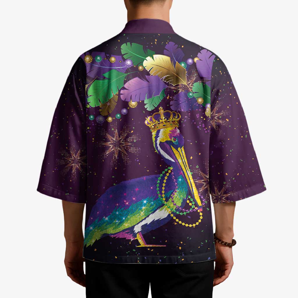 Faux Glitter Funny Mardi Gras Pelican Kimono Party Vibes - Wonder Print Shop