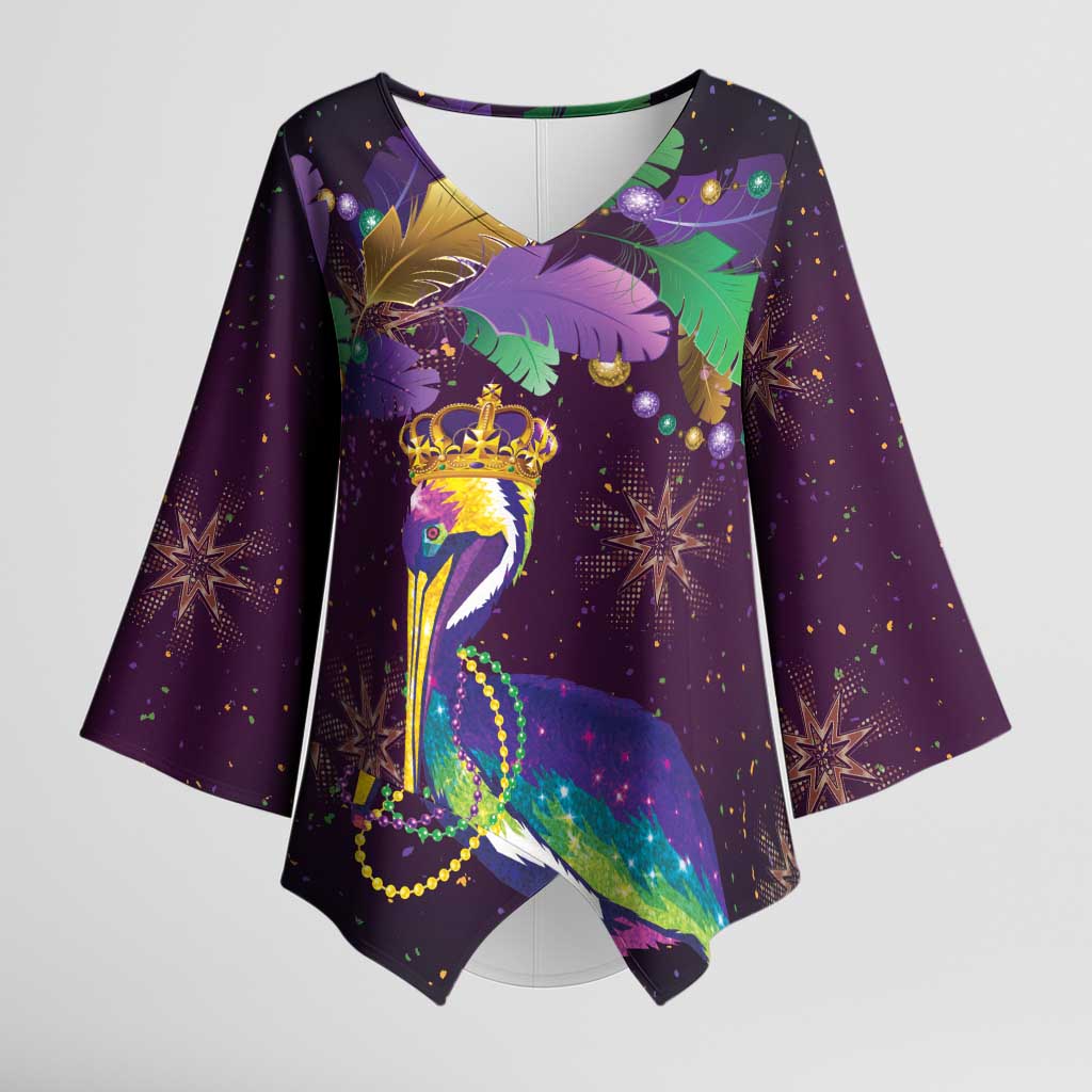 Faux Glitter Funny Mardi Gras Pelican Kimono Sleeve Blouse Party Vibes - Wonder Print Shop