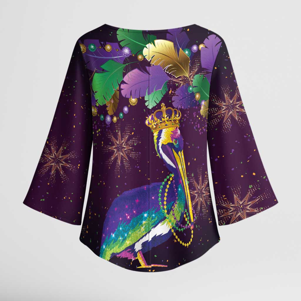 Faux Glitter Funny Mardi Gras Pelican Kimono Sleeve Blouse Party Vibes - Wonder Print Shop