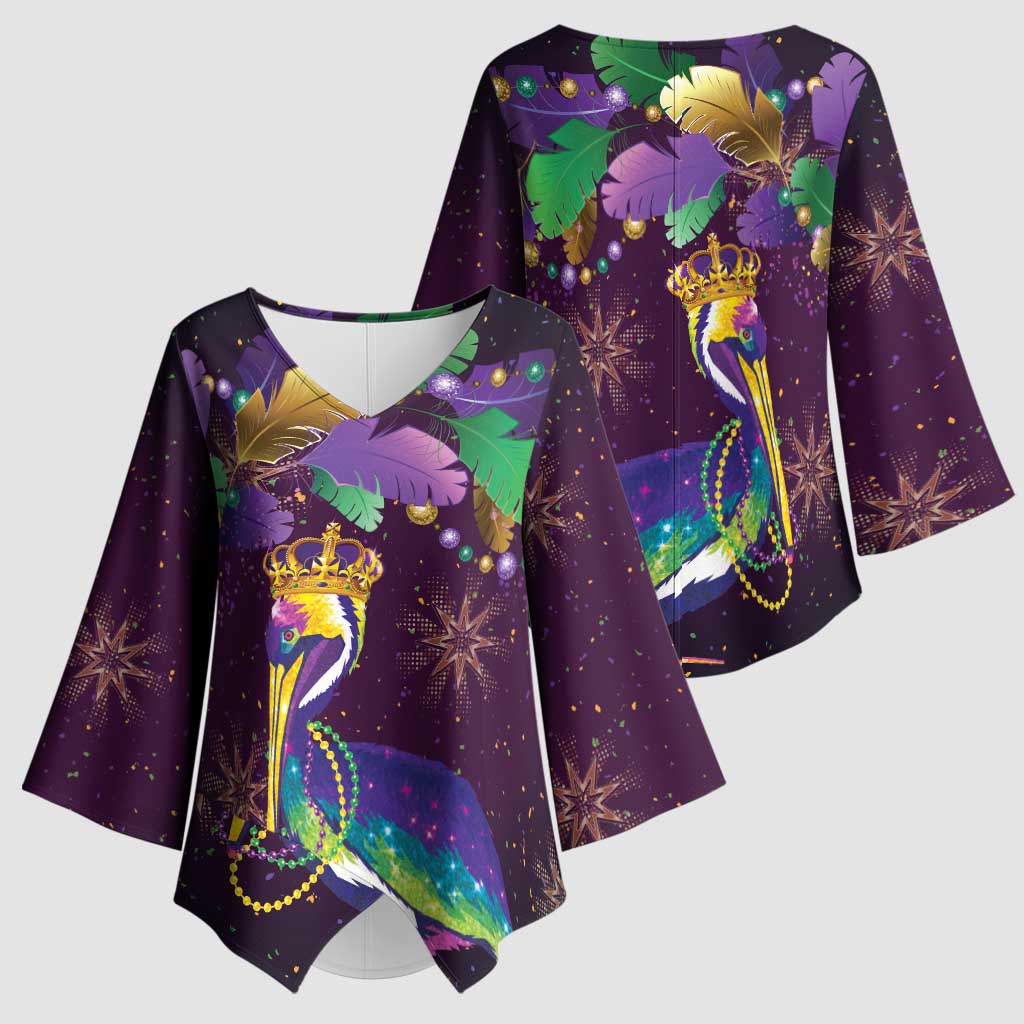 Faux Glitter Funny Mardi Gras Pelican Kimono Sleeve Blouse Party Vibes - Wonder Print Shop