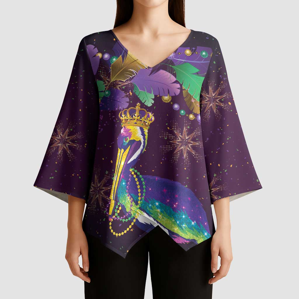 Faux Glitter Funny Mardi Gras Pelican Kimono Sleeve Blouse Party Vibes - Wonder Print Shop