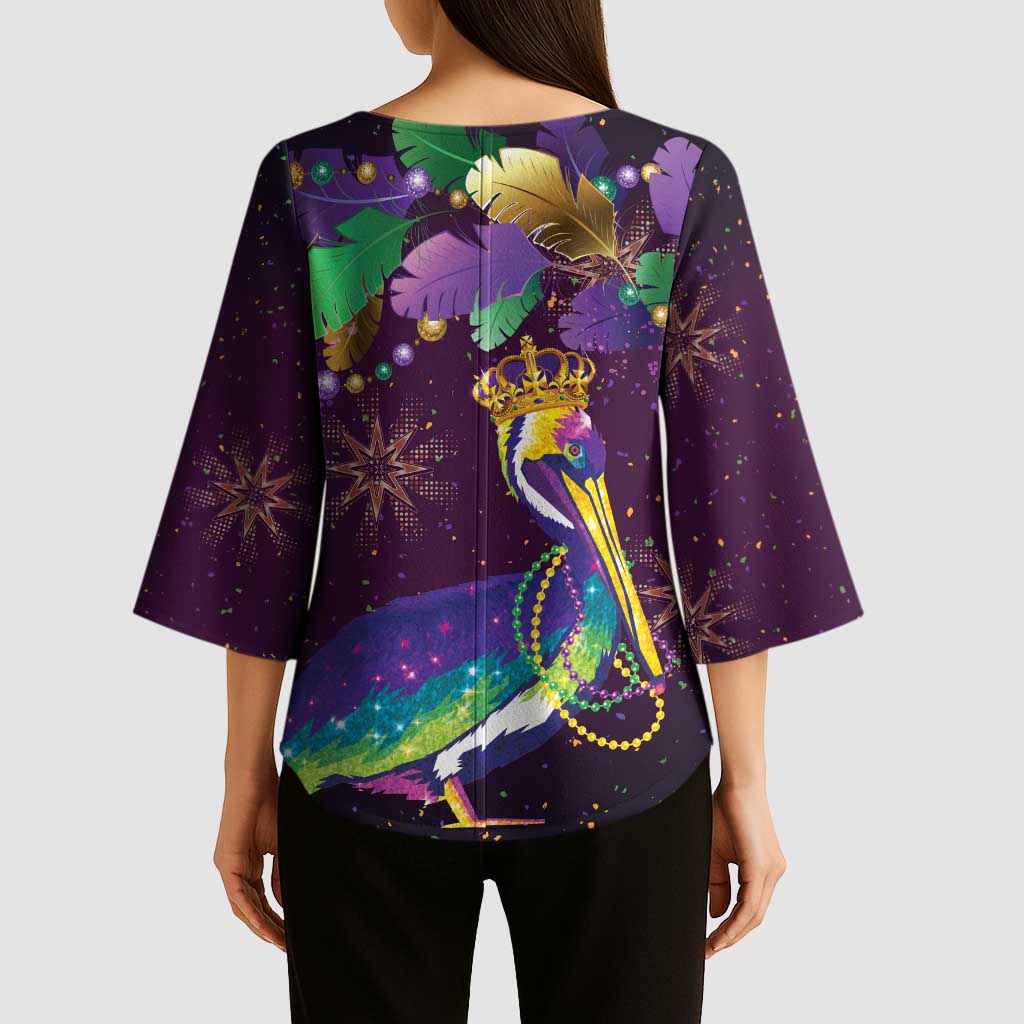 Faux Glitter Funny Mardi Gras Pelican Kimono Sleeve Blouse Party Vibes - Wonder Print Shop
