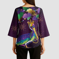Faux Glitter Funny Mardi Gras Pelican Kimono Sleeve Blouse Party Vibes - Wonder Print Shop