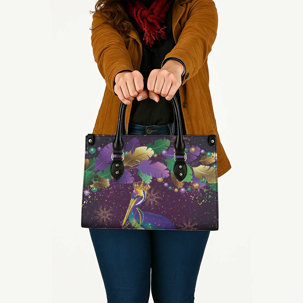 Faux Glitter Funny Mardi Gras Pelican Leather Bag Party Vibes - Wonder Print Shop