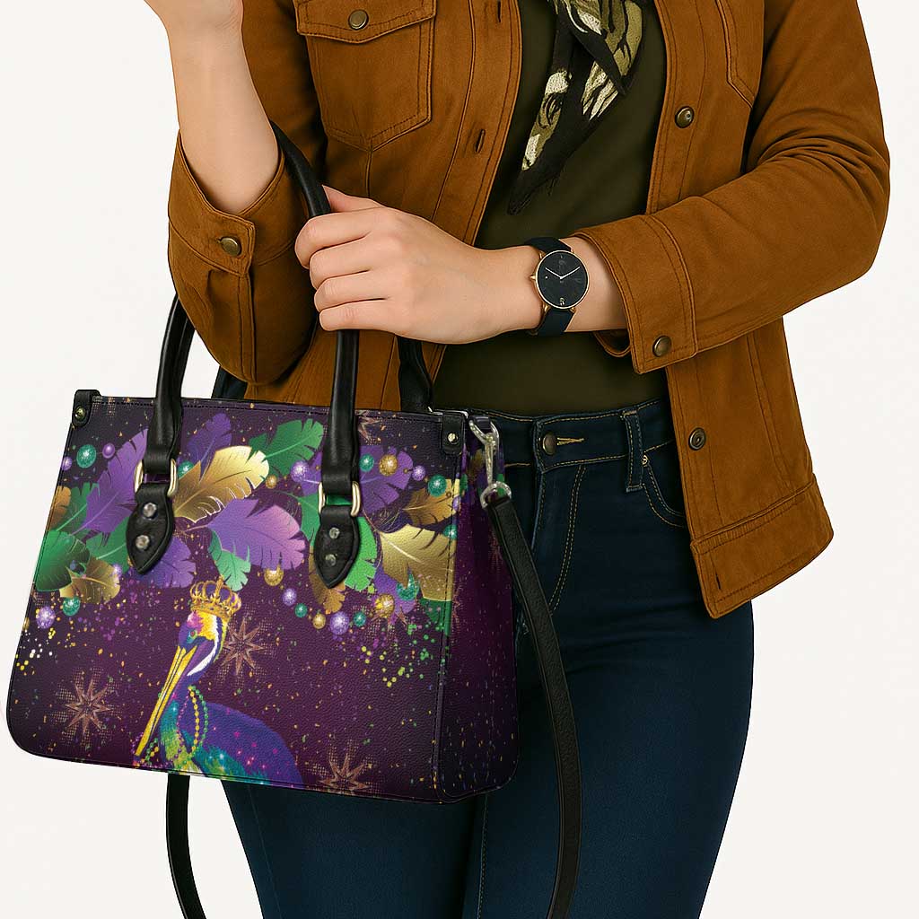 Faux Glitter Funny Mardi Gras Pelican Leather Bag Party Vibes - Wonder Print Shop