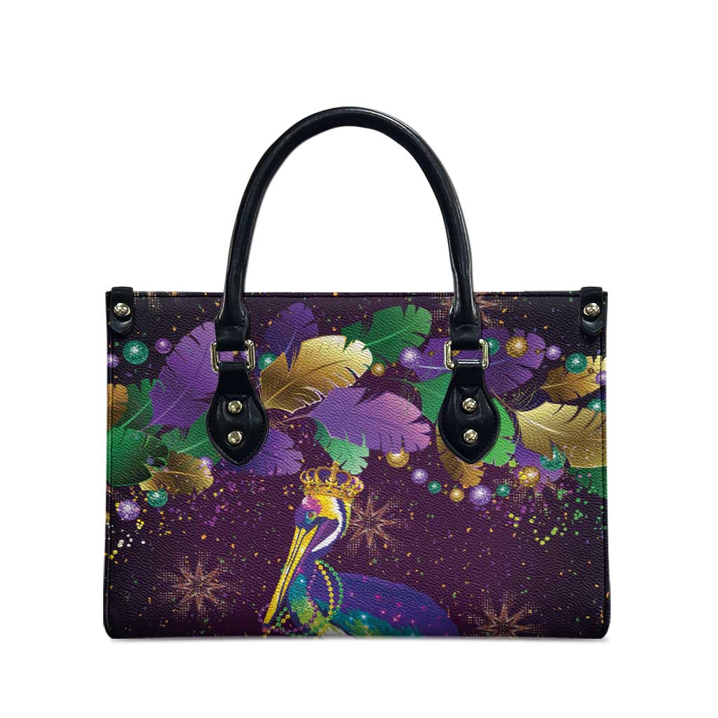 Faux Glitter Funny Mardi Gras Pelican Leather Bag Party Vibes - Wonder Print Shop